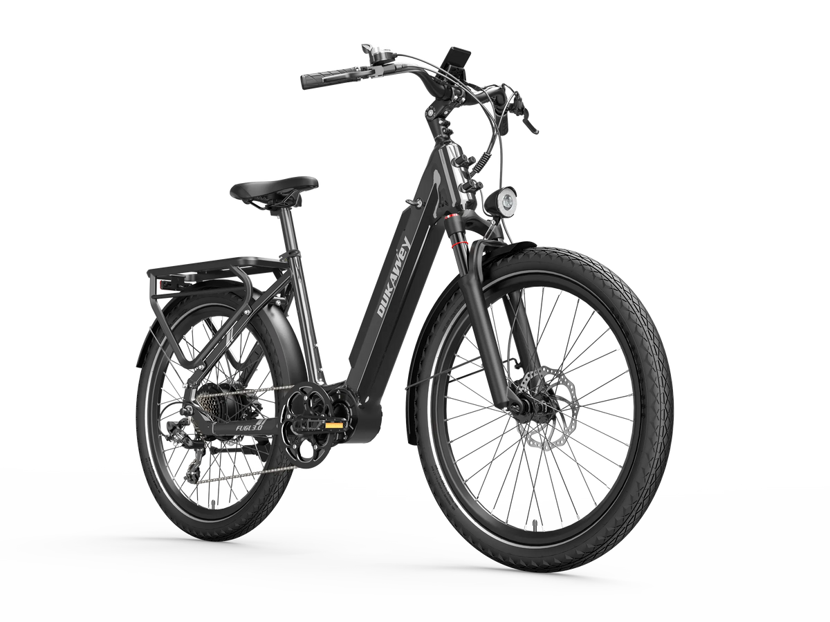 Dukawey FUGL3.0 black urban electric bike rear three-quarter view
