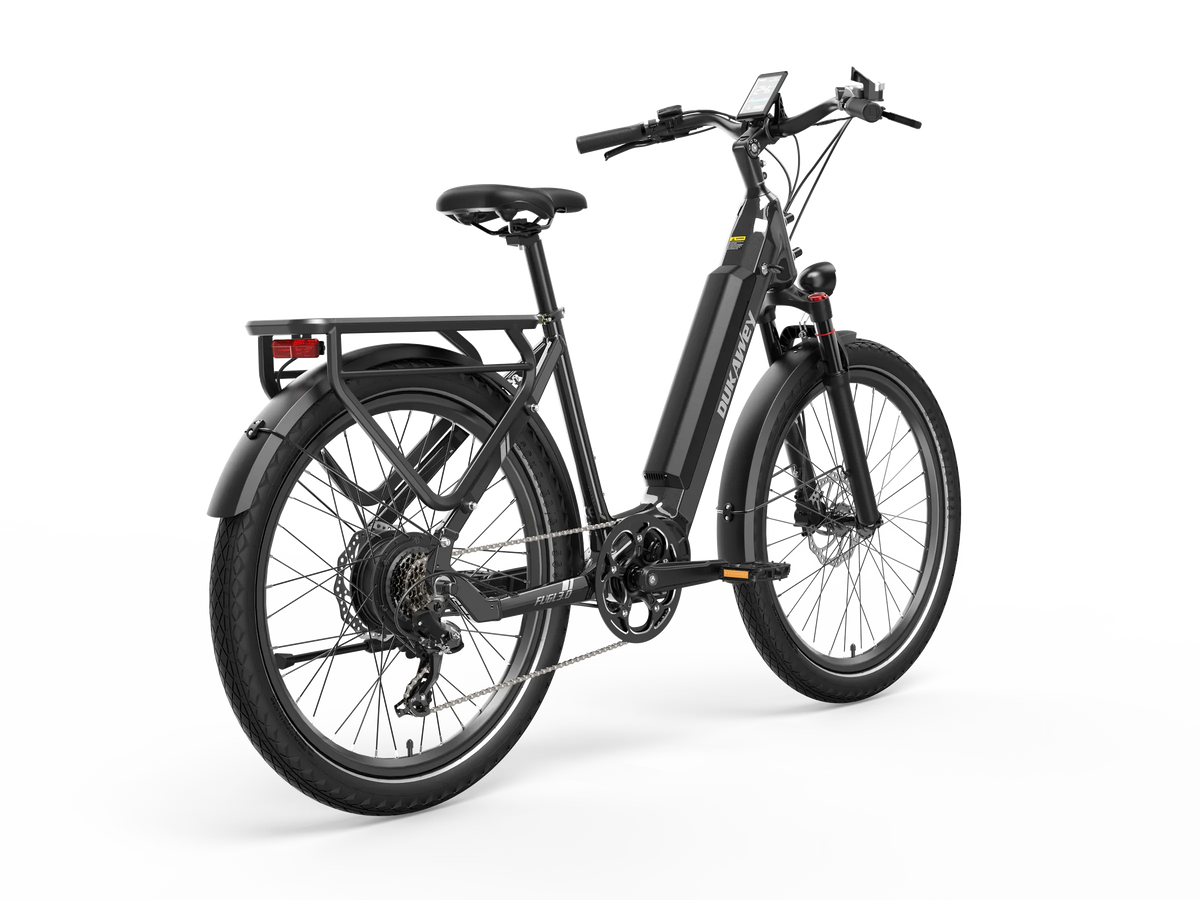 Dukawey FUGL3.0 black hydraulic disc brake e-bike side rear view