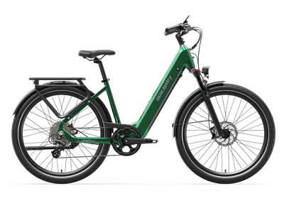 Green Dukawey FUGL Pro step-through electric bike, side view