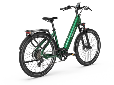Green Dukawey FUGL Pro electric bike, rear-side view
