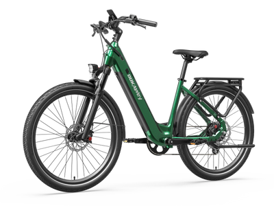 Green Dukawey FUGL Pro electric bike, front three-quarter view