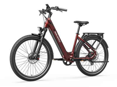 Red Dukawey FUGL Pro electric bike, front three-quarter view